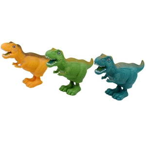 Detailed texture of colorful wind-up T-Rex toy set with realistic plastic scales