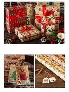 Detailed Christmas gift wrapping kit with kraft paper rolls, gift bags and red ribbons