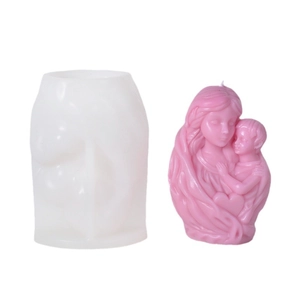 Silicone mold and pink mother and child embrace candle art piece for DIY handmade crafts