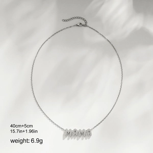 Detailed size and weight view of MAMA letter pendant necklace in silver finish