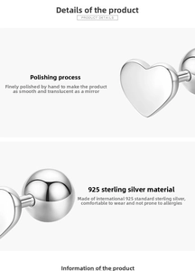 Polished S925 sterling silver heart stud earrings with secure ball screw back design