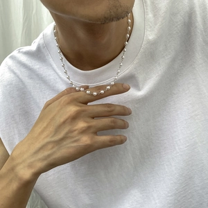 Künstliche Perlenkette Choker Für Herren Und Damen Minimalistischer Hip-Hop-Stil Legierung Kunstperlen Gliederkette Silberfarben