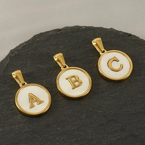 18k gold plated stainless steel letter pendants A B C with white shell inlay