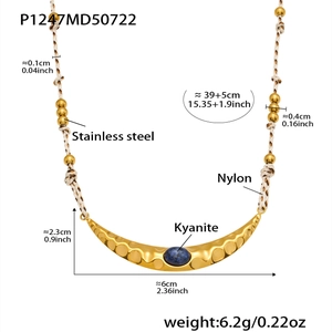 Detailed size specifications of stainless steel ocean necklace with blue kyanite stone