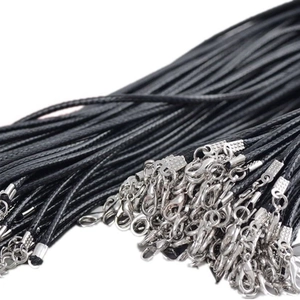 Black 2mm waxed cord necklace with silver metal lobster clasp and adjustable tail chain