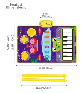 Detailed dimensions of the waterproof music mat including drumstick length and total width
