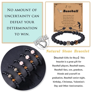 Adjustable baseball bracelet set with black onyx, tiger eye stones and a gift card