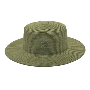 Stylish olive green flat-top straw hat for summer beach and outdoor sun protection