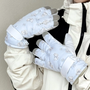 Winter Ski Gloves Nylon Rubber Thickened Windproof Touchscreen For Outdoor Cycling Cute Rabbit Pattern Sweet Style
