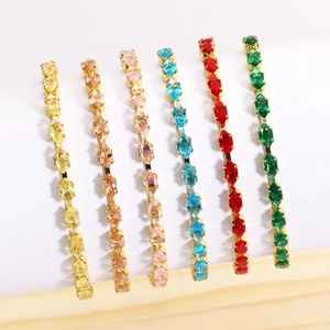 Detail of adjustable marquise zircon tennis bracelets in six vibrant rainbow colors