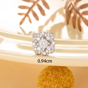 Silver square halo stud earring with central clear zircon stone measuring 0.94cm