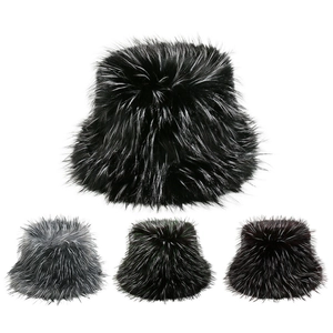 Women Faux Fur Bucket Hat Thickened Warm Winter Plush Fishermans Hat Gradient Chic Outdoor Windproof Accessory