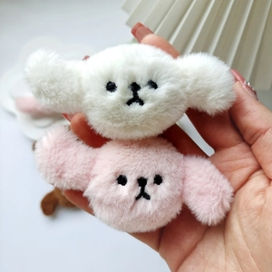Accessoires cheveux chien en peluche blanc et rose en tissu doux et poilu pour filles