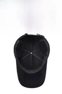 Detailed interior of winter baseball cap with ear flaps and thick warm fleece lining