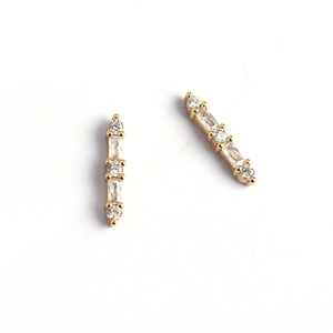 Minimalist S925 sterling silver gold plated bar earrings with shimmering cubic zirconia
