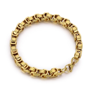 Golden Byzantine hip hop chain bracelet for men with Greek Key pattern and lobster clasp