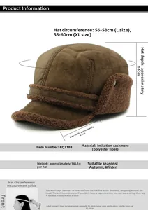 Guide des tailles détaillé pour casquette d'hiver thermique avec tour de tête et mesures