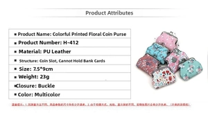 Detailed view of floral PU leather coin purse showing metal clasp and 7.5x9cm size dimensions