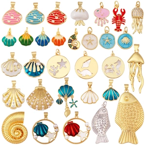 Pendentifs en Alliage d'Émail sur le Thème de l'Océan Créatures Marines Incrustés de Zirconia Coquillage Homard Étoile de Mer Méduse Charms pour la Fabrication de Bijoux DIY