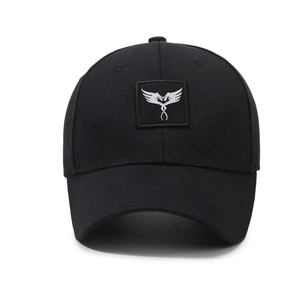 Classic black baseball cap featuring white embroidered wing design on a cotton canvas material