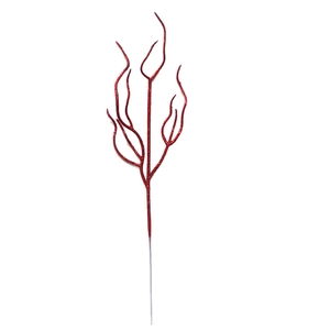 Glittering red artificial Christmas branch with festive gold bell accents for party decor
