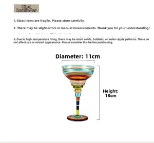 Close-up of hand-painted margarita glass with colorful stripes, 11cm rim, 18cm height