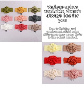 Detail showing 15 colorful handmade fabric flower baby headbands on soft elastic bands