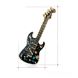 Vintage electric guitar brooch with gold alloy edges and colorful shell inlay and crystals