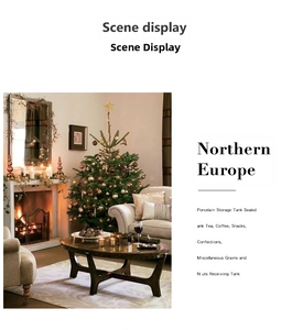 Nordic porcelain storage tank for coffee and nuts in a cozy Christmas living room setting