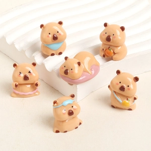 Set of 6 cute capybara resin figurines for DIY shoes and car dashboard decor