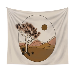Tenture bohème avec arbres de Joshua et paysage solaire aux tons terreux