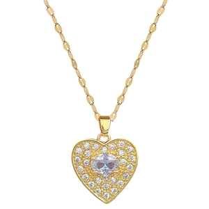 Luxurious gold-tone titanium necklace with a sparkling heart-shaped zirconia pendant