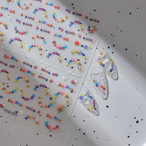 3D embossed floral nail art stickers FEB-923 with colorful daisy patterns and wavy lines