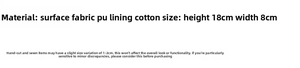 Size specifications for PU bow glasses pouch showing 18x8cm dimensions and material details