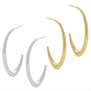 Polished gold and silver stainless steel C-shaped chunky hoop earrings in a minimalist set