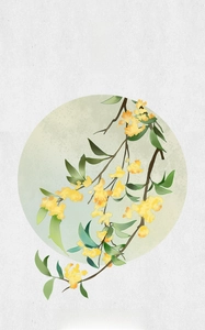 Artistic detail of Osmanthus illustration with traditional Chinese paper texture style