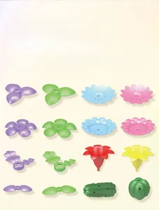 Macro display of colorful flower building block pieces and diverse garden stem parts