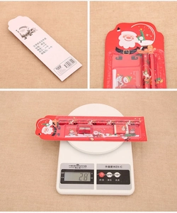 Detailed 5-piece Christmas stationery set with pencils, ruler, eraser and sharpener