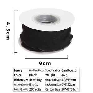 Linen pleated ribbon roll dimensions detail showing 4.5cm height and 9cm diameter size