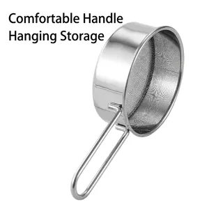 Manual 304 stainless steel fine mesh flour sifter with long handle for baking needs