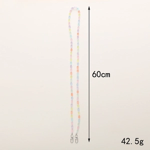 Colorful AB beaded crossbody chain for phones and bags with metal clasps, 60cm length