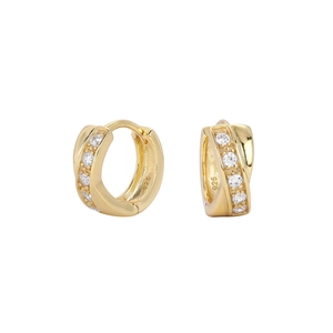 Minimalist S925 sterling silver hoop earrings with gold plating and paved zircons