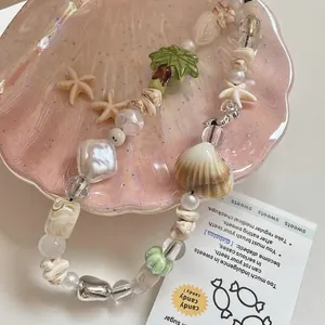 Summer Shell Starfish Beaded Phone Chain Coconut Tree Pearl Camera Lanyard For Women Tropical Beach Resort Tech Accessories