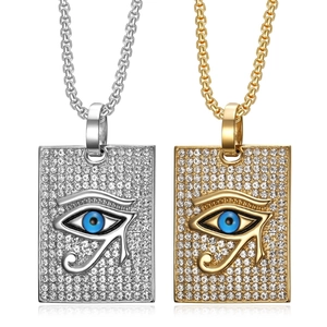 Collier Pendentif Œil De Horus Acier Inoxydable Iced Out Strass Bijoux Hip Hop Pour Hommes Égyptien