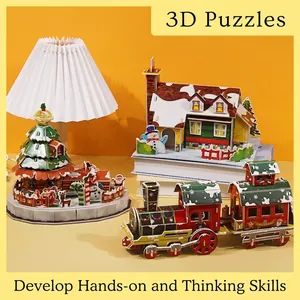 Christmas 3D Jigsaw Puzzle DIY Paper Model Assembly Educational Toys Kids Holiday Decoration Building Game No Glue