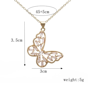 Detailed size specifications for hollow butterfly pendant necklace with pink zircon stones