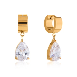 Boucles d'oreilles créoles en acier doré avec pendentifs en zircone en forme de poire
