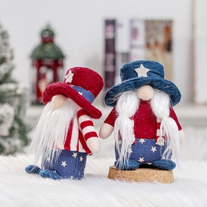 Patriotic USA Independence Day gnomes with stars and stripes theme on white fur