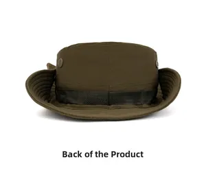 Back view of the wide brim sun hat showing the durable olive green canvas texture