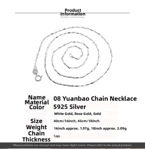 Detail view of S925 sterling silver chain necklaces in gold, rose gold and silver finishes